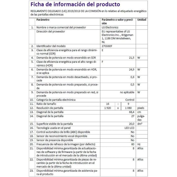 Monitor Gaming LG 27GS60F-B Full HD 27" 28 Monitor Gaming LG 27GS60F-B Full HD 27" 28