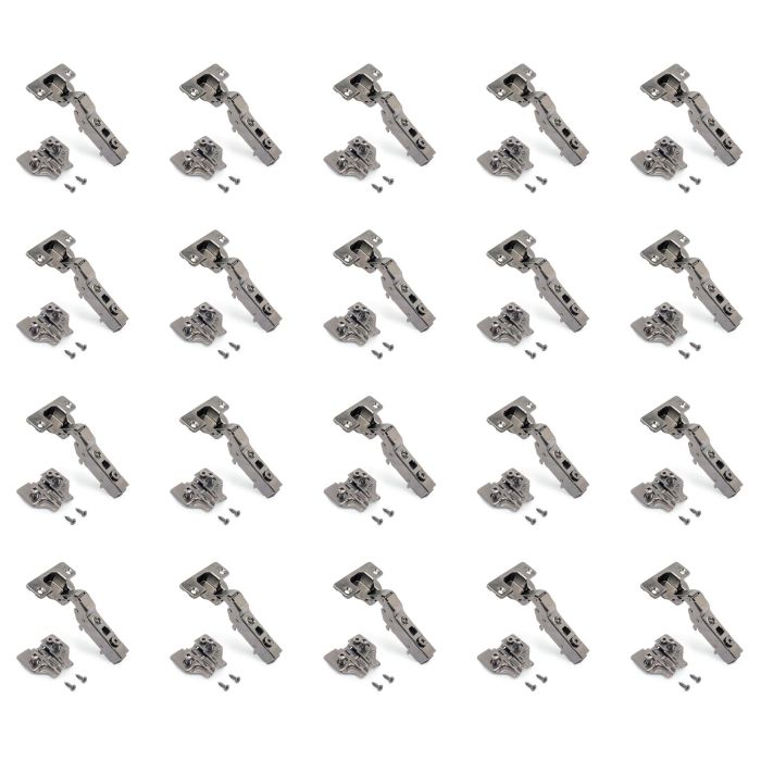 Emuca Lot de 20 charnières coudées X91 avec fermeture amortie et embases Euro, hauteur 0, nickelé, titane 0 Emuca Lot de 20 charnières coudées X91 avec fermeture amortie et embases Euro, hauteur 0, nickelé, titane 0