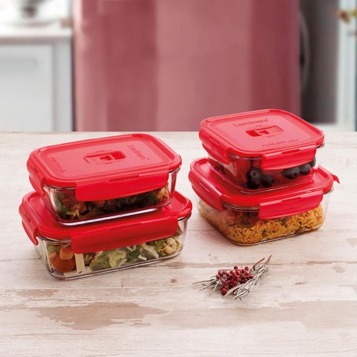 Recipiente Cuadrado Hermético Vidrio Pure Box Rojo Luminarc 16 cm- 122 cL 2 Recipiente Cuadrado Hermético Vidrio Pure Box Rojo Luminarc 16 cm- 122 cL 2