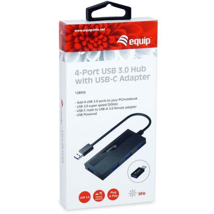 Equip USB-Hub 4-Port 3.2 ->4x3.0 +USB-C Adp.5Gbps o.Netz.sw 3 Equip USB-Hub 4-Port 3.2 ->4x3.0 +USB-C Adp.5Gbps o.Netz.sw 3