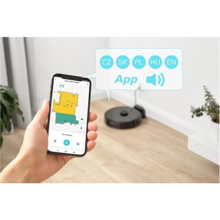 Sencor SRV-9120BK Aspirateur Robot Laveur avec Navigation LiDAR 3000 Pa Autonomie 140 min pour Tous Sols - Noir