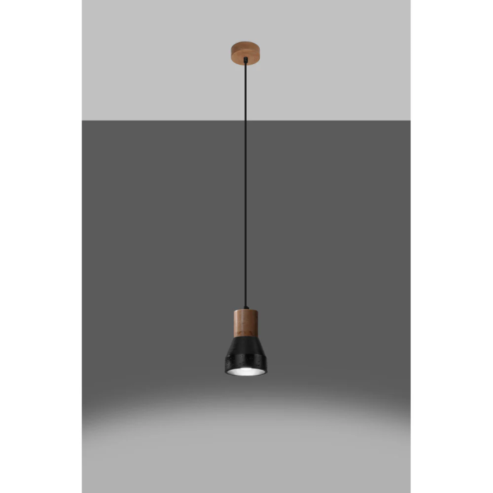 SOL Lampe Suspendue QUBIC SOL-SL.0963 Bois et Béton Noir/Gris Industriel Moderne 2