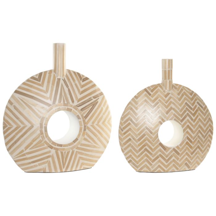Ensemble de 2 Vases Home ESPRIT Blanc Marron Résine Bambou Naturel Tropical 47 X 13 X 52 CM (2 Pièces)