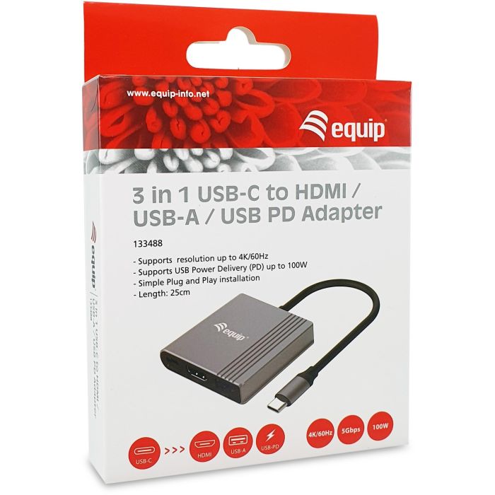 Equip Dock USB-C->HDMI.USB-A.100WPD 25cm gr 5