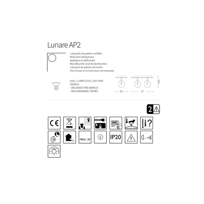 LUNARE Applique Murale I-L-77895 GU10 2 Lumières 1