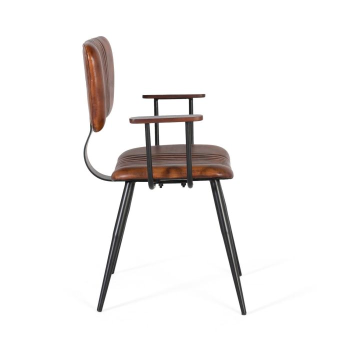 GINER Y COLOMER - Lot de 2 chaises design avec structure robuste en tube de fer noir et assise en cuir de vache marron, style moderne et épuré 2