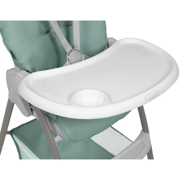 Hauck Sit N Fold Chaise Haute Pliable Dusty Mint (6 Mois à 15 kg) - Siège Confortable Harnais 5 Points, Plateau Repas XL Amovible, Panier de Rangement