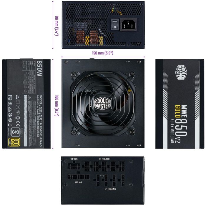 Bloc d’Alimentation Cooler Master MPE-8501-AFAAG-3EEU ATX 850 W 80 Plus Gold 8