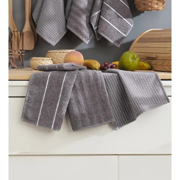 Ensemble de 6 serviettes de toilette en coton 100% 30 x 50 cm - Gris anthracite, texture épaisse et absorbante
