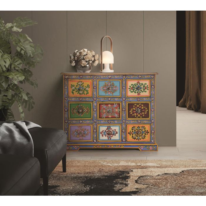 GINER Y COLOMER - Commode 9 tiroirs en bois de manguier massif avec finition peinte à la main - Buffet de rangement artisanal 7 GINER Y COLOMER - Commode 9 tiroirs en bois de manguier massif avec finition peinte à la main - Buffet de rangement artisanal 7