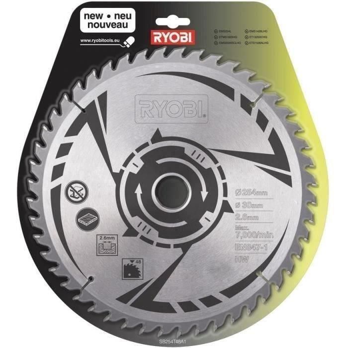 RYOBI - Lame carbure 48 dents diam. 254 mm - alésage 30 mm - épaisseur 2,6 mm pour EMS254L / RTS1800 / RTMS1800... - SB254T48A1 0 RYOBI - Lame carbure 48 dents diam. 254 mm - alésage 30 mm - épaisseur 2,6 mm pour EMS254L / RTS1800 / RTMS1800... - SB254T48A1 0