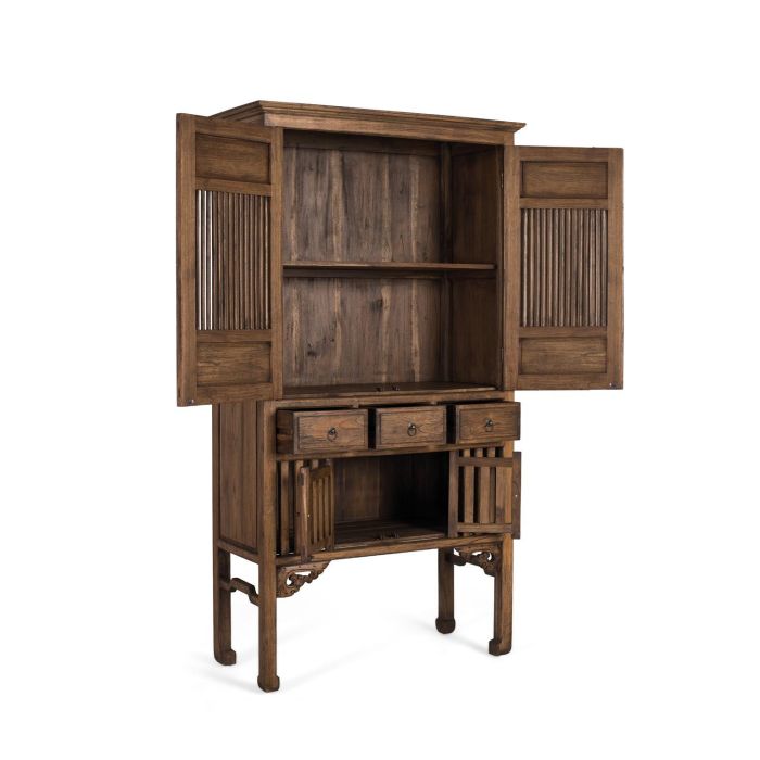 GINER Y COLOMER Armoire en teck massif style colonial, finition noyer - 176 cm de haut, 96 cm de large, avec portes et tiroirs 2 GINER Y COLOMER Armoire en teck massif style colonial, finition noyer - 176 cm de haut, 96 cm de large, avec portes et tiroirs 2