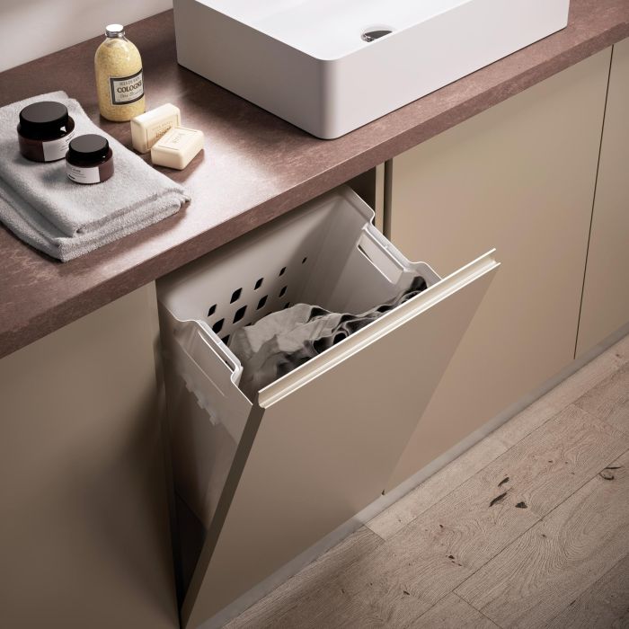 Emuca Panier à linge avec système de porte basculante, pour module 450 mm Laundry, plastique et acier, blanc 1