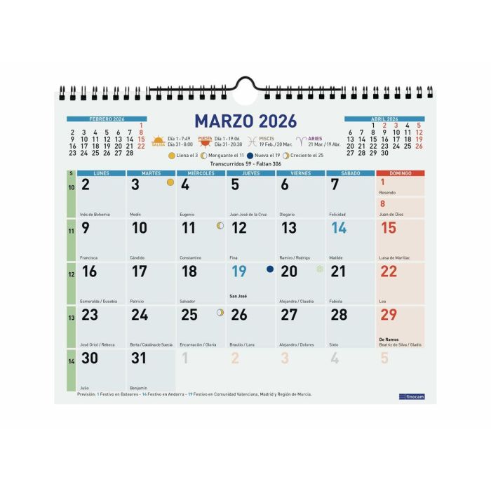 calendrier mural Finocam Multicouleur Papier 2026 30 x 24,7 cm 3