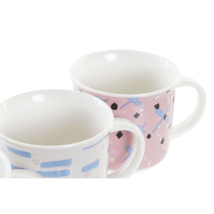 Tasse mug DKD Home Decor Noir Bleu Rose Blanc Grès (310 ml) (4 Unités) 1