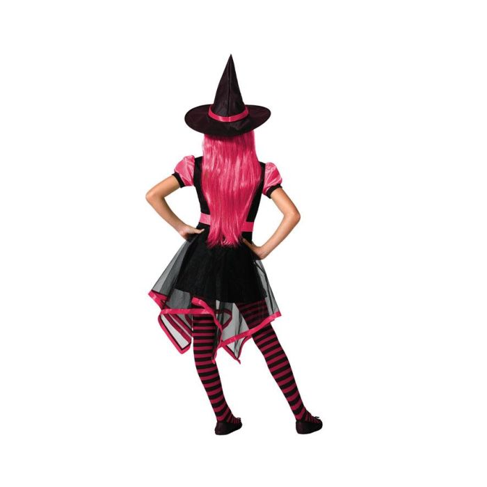 Déguisement Enfant Sorcière avec Robe Courte Rose et Chapeau Pointu Halloween - Taille 5-6 Ans