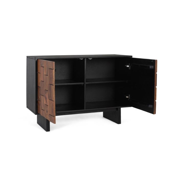 GINER Y COLOMER Buffet 2 portes avec motifs géométriques en bois de Sheesam et de manguier, finition wengué et noyer - 108x40x75 cm 2 GINER Y COLOMER Buffet 2 portes avec motifs géométriques en bois de Sheesam et de manguier, finition wengué et noyer - 108x40x75 cm 2