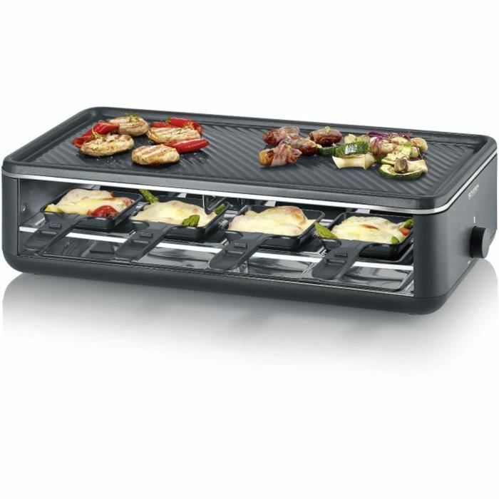 Severin Raclette RG2365 - Appareil à Raclette pour 8 Personnes, Plaque Céramique 48x24 cm, 1300W, Noir