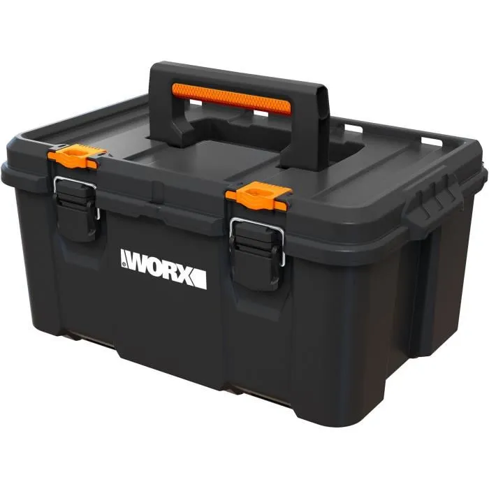 Boîte à outils de marque Keter WORX STACK N ROLL, coffre de rangement robuste et roulant, 48 cm x 33 cm x 26 cm, noir Boîte à outils de marque Keter WORX STACK N ROLL, coffre de rangement robuste et roulant, 48 cm x 33 cm x 26 cm, noir