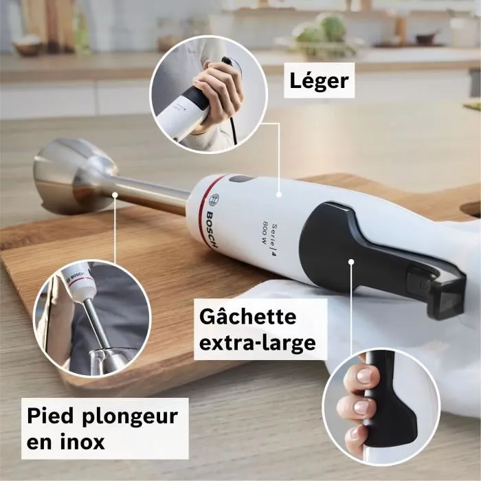 Bosch Mixeur Plongeant MSM4W221 - 600 W - Accessoires: Bol, Mini Hachoir, Fouet - 4 Lames Aiguisées QuattroBlade - Engrenage Céramique Bosch Mixeur Plongeant MSM4W221 - 600 W - Accessoires: Bol, Mini Hachoir, Fouet - 4 Lames Aiguisées QuattroBlade - Engrenage Céramique