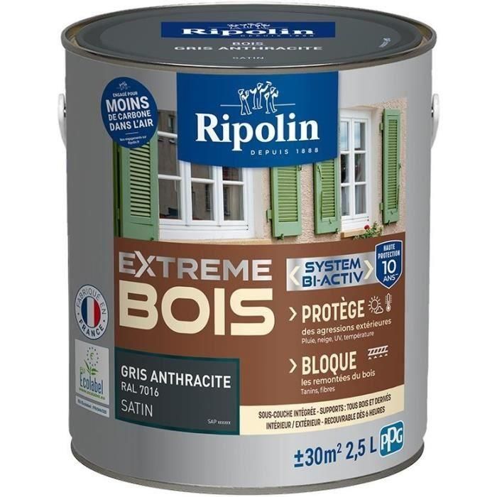 RIPOLIN PROTECTION EXTREME BOIS GRIS ANTHRACITE RAL70 Satin 2,5 L 0 RIPOLIN PROTECTION EXTREME BOIS GRIS ANTHRACITE RAL70 Satin 2,5 L 0