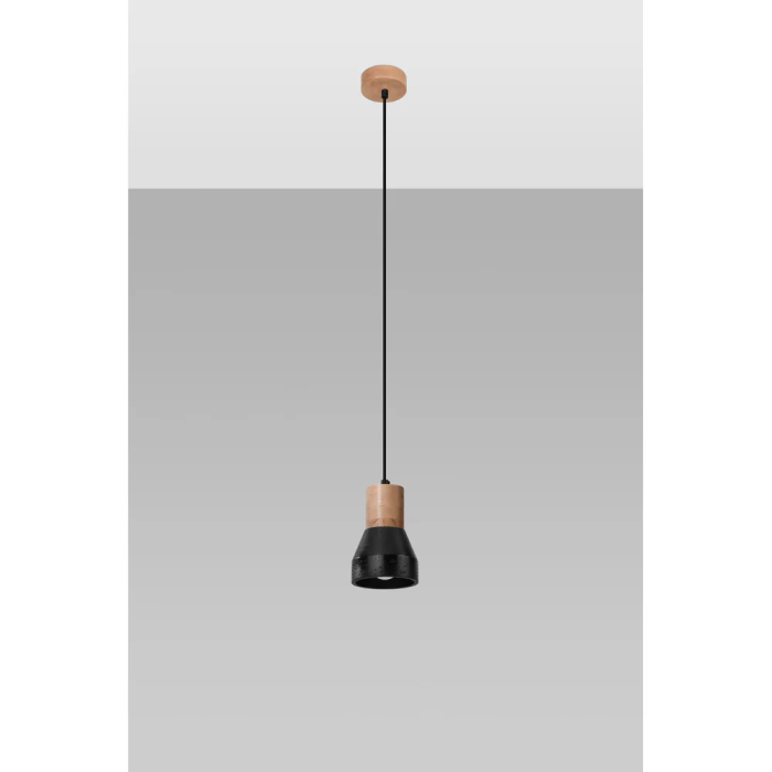 SOL Lampe Suspendue QUBIC SOL-SL.0963 Bois et Béton Noir/Gris Industriel Moderne 1
