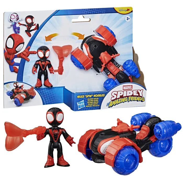 Hasbro - Véhicule Techno-Quad et Figurine Miles "Spin" Morales 7.5 cm - Marvel Spidey et ses Amis Extraordinaires - Jouet Super-Héros dès 3 ans
