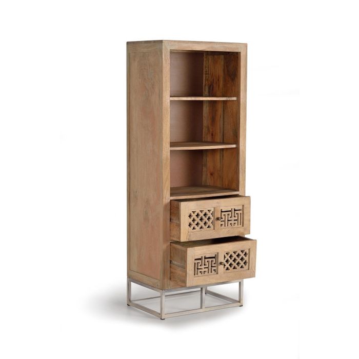 GINER Y COLOMER - Buffet bibliothèque 2 tiroirs en bois de manguier avec pieds en métal et détails sculptés à la main - Couleur Naturel 2 GINER Y COLOMER - Buffet bibliothèque 2 tiroirs en bois de manguier avec pieds en métal et détails sculptés à la main - Couleur Naturel 2