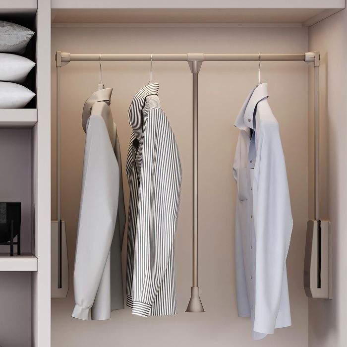 Emuca Penderie rabattable pour armoire Hang, 830 - 1150, Peint gris pierre, Acier et Plastique. 2