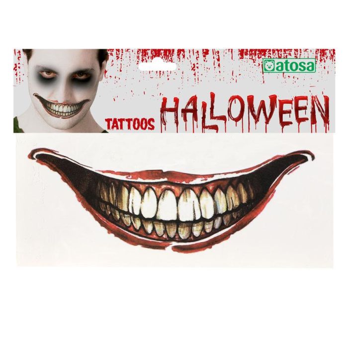 Tatuaje Facial De Sonrisa Diabólica - Tatouage Démoniaque de Sourire avec Dents Pourries - Pour Halloween et Fêtes d'Horreur