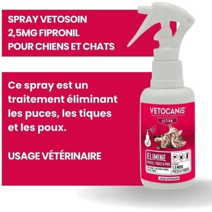 Spray Fipronil anti-puces et tiques - VETOCANIS - 2,5 mg pour Chien et Chat - 100ml 1 Spray Fipronil anti-puces et tiques - VETOCANIS - 2,5 mg pour Chien et Chat - 100ml 1