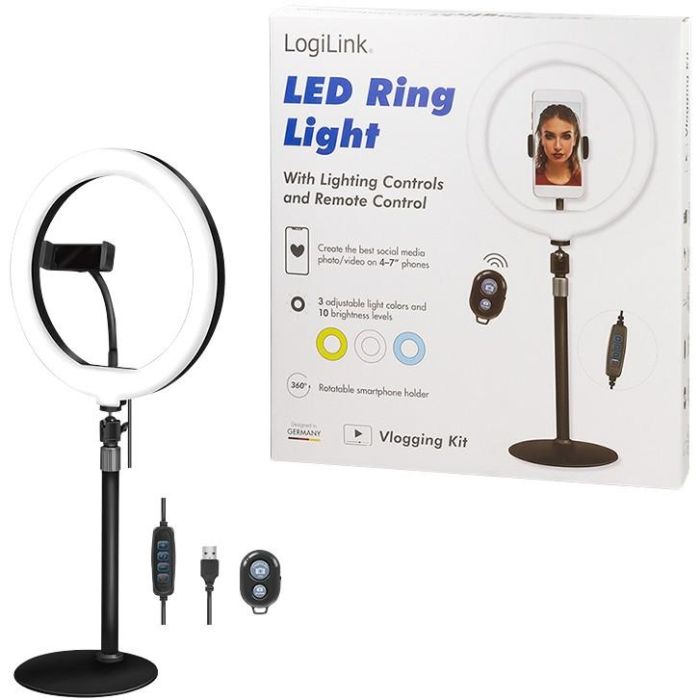 Logilink Smartphone-Ringlicht-Stativ m. Fernauslöser.DM 25cm 8