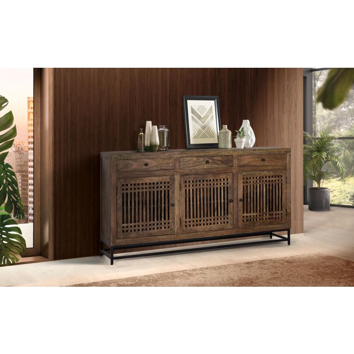 GINER Y COLOMER Buffet en Acacia 180 cm avec 3 Portes et 3 Tiroirs - Meuble de Rangement Marron et Noir en Bois Massif et Métal 5 GINER Y COLOMER Buffet en Acacia 180 cm avec 3 Portes et 3 Tiroirs - Meuble de Rangement Marron et Noir en Bois Massif et Métal 5