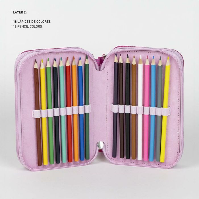 Pochette à crayons triple Minnie Mouse Rose 12,5 x 6,5 x 19,5 cm 3