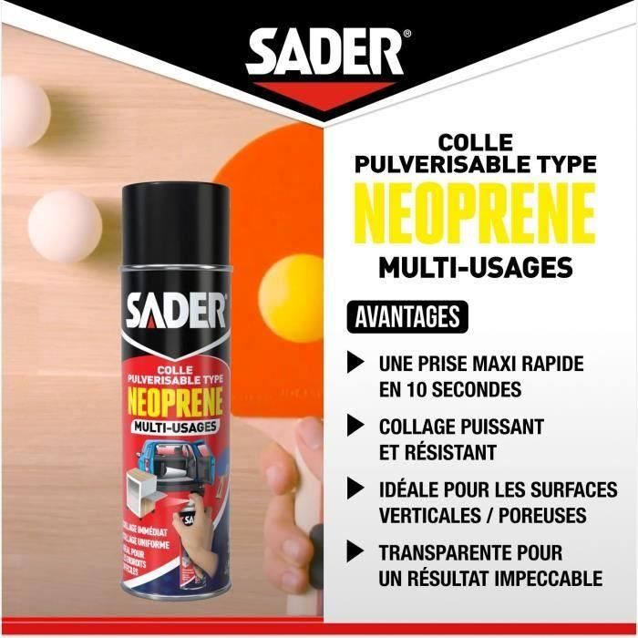 Colle aérosol néoprene multi-usages - SADER - Extra forte - Tous matériaux - Prise immédiate - Bombe 500 ml 2