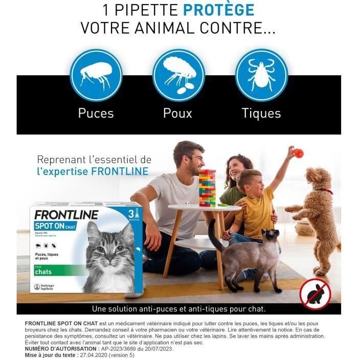 Frontline Spot On chat - Anti-puces anti-tiques pour chat - 3 pipettes 1
