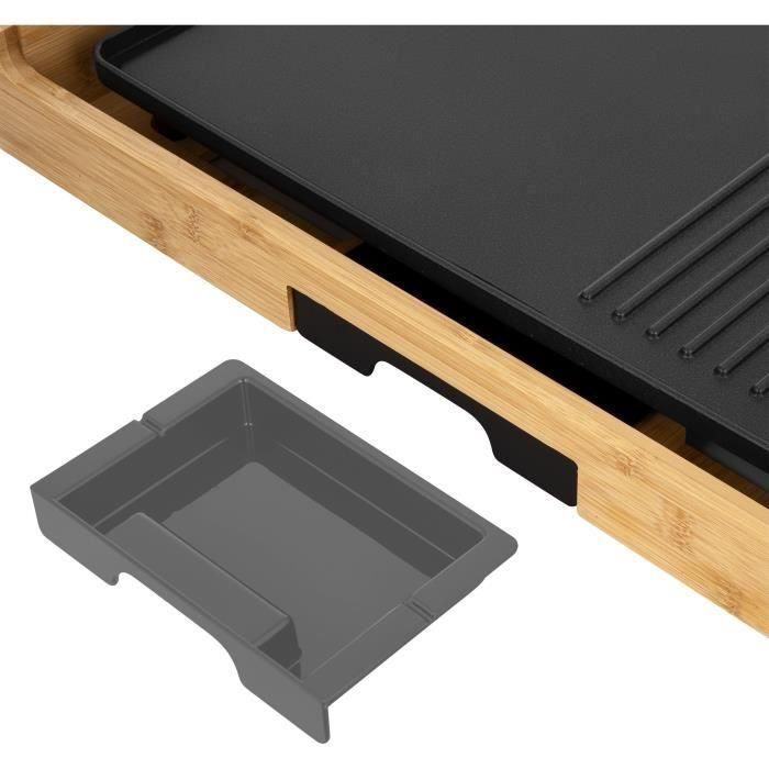 Sencor SBG 206BK - Grill électrique et plancha 2-en-1 1800 W, surface de cuisson 43 x 23 cm, design bambou, noir - Contrôle de température, bac à graisse amovible