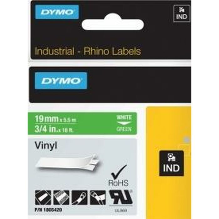 Ruban Laminé pour Etiqueteuses Rhino Dymo ID1-19 19 x 5,5 mm Blanc Vert Autocollants (5 Unités) 1