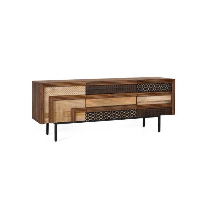 GINER Y COLOMER Meuble TV Texturiza2 - Buffet en bois de manguier avec décor géométrique, 2 portes et 3 tiroirs - Marron 1 GINER Y COLOMER Meuble TV Texturiza2 - Buffet en bois de manguier avec décor géométrique, 2 portes et 3 tiroirs - Marron 1