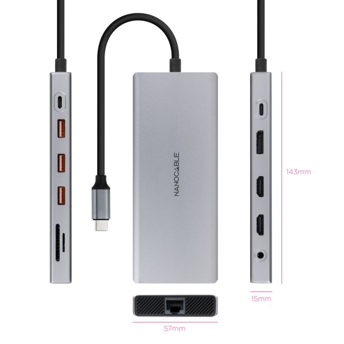 Hub USB NANOCABLE Hub 12en1 Gris 18 cm 9