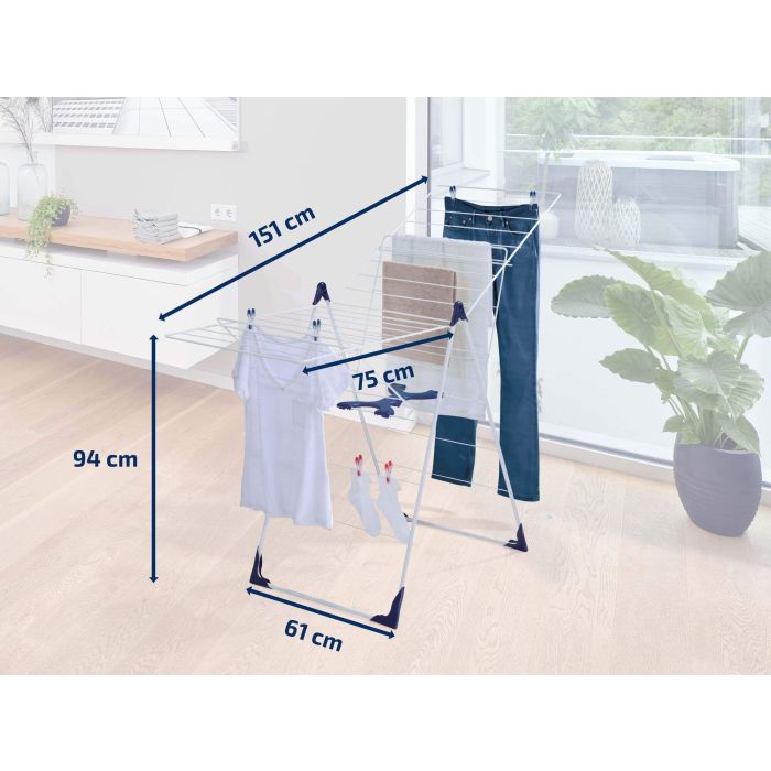 Étendoir a linge Leifheit Classic 200 Flex 81408,  séchoir a linge avec 20m d'étendage et ailettes réglables en hauteur, blanc 5