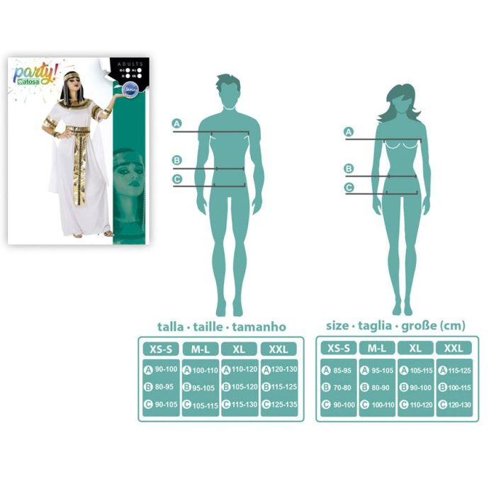 Costume Femme Adulte Cléopatra Égyptien Blanc avec Diadème, Collier, Ceinture et Bracelets - Taille M-L