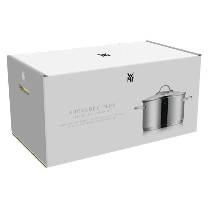 WMF Provence Plus Topf-Set Bratentopf (2,5l), Fleischtöpfe(1,9l), (3,3l), (5,7l), Stielkasserolle (1,7l) silber 9