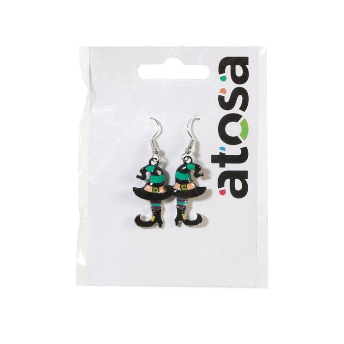 Pendientes de Bruja Verde avec Chapeau et Bottes Pendants - Boucles d'Oreille Accessoire Déguisement Halloween