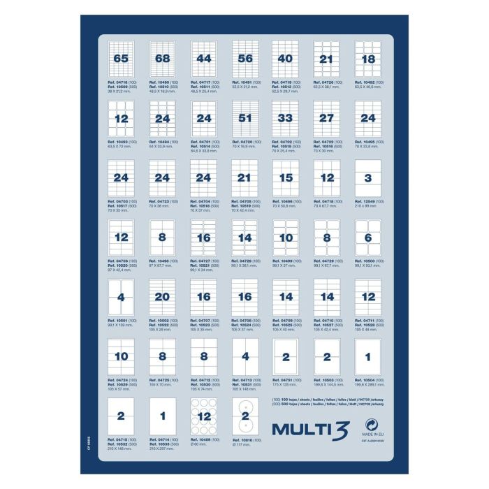 Étiquettes adhésives MULTI 3 Blanc Droit 500 Volets 210 x 297 mm 1
