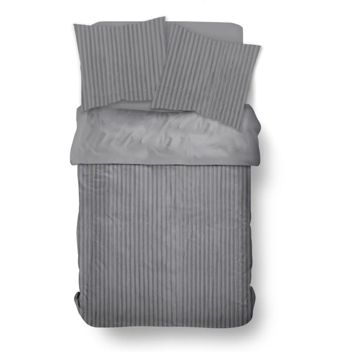 Today Parure de Lit Ribbed Côtelé Polaire Gris Uni - Housse de Couette 240x220 cm et 2 Taies 63x63 cm - 100% Polyester - Pour Lit 2 Personnes