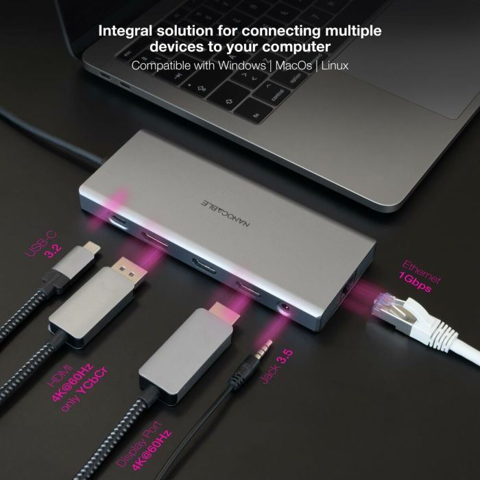Hub USB NANOCABLE Hub 12en1 Gris 18 cm 2