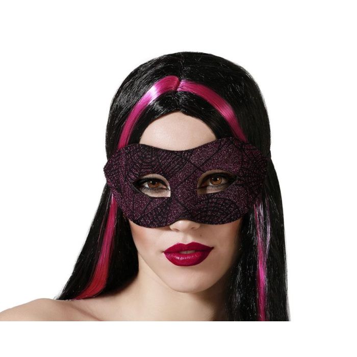 Antifaz Halloween Morado con Purpurina et Désign Toile d'Araignée - Déguisement Soirée Gothique, Carnaval