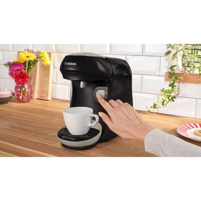Bosch TAS109E Tassimo Happy - Machine à café multi-boissons 1400 W - 0,7 L - Nettoyage automatique - 50% plastique recyclé - Noir et Crème