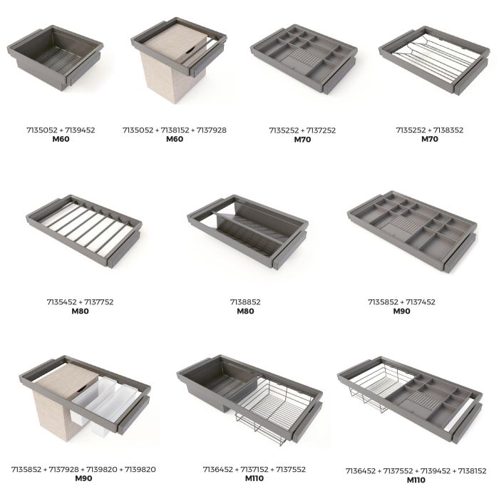 Emuca Rack avec glissières à extension totale et à fermeture douce pour accessoires d'armoire Quartz, 887-913mm, Aluminium et plastique, Titane 23